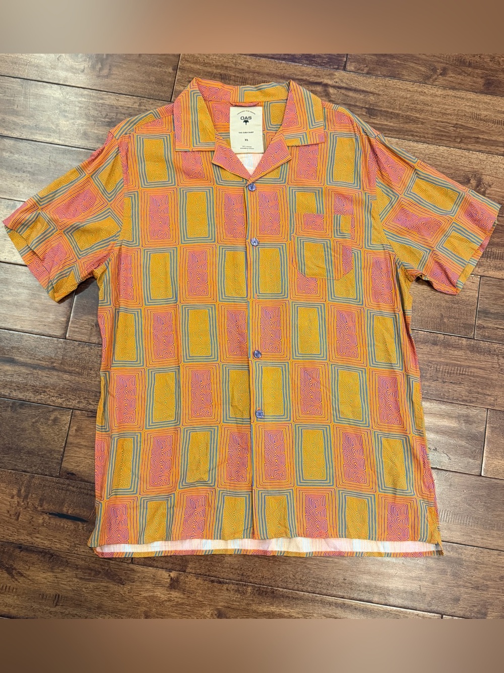OAS Eldo Cuba Shirt XL 100% Viscose Geometric Print Camp Collar Sweden